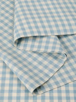 Warm Blue Gingham Gingham Linen Blend Table Runner