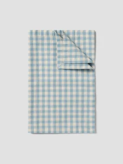 Warm Blue Gingham Gingham Linen Blend Table Runner