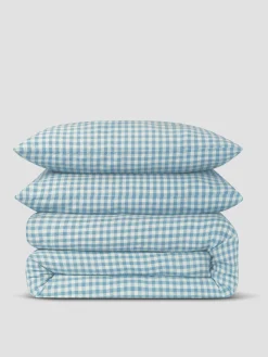 Warm Blue Gingham Linen Blend Duvet Set
