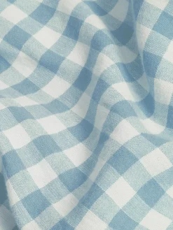 Warm Blue Gingham Linen Blend Sheet Set