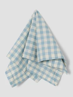 Warm Blue Gingham Linen Blend Napkins Set of 4