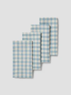 Warm Blue Gingham Linen Blend Napkins Set of 4