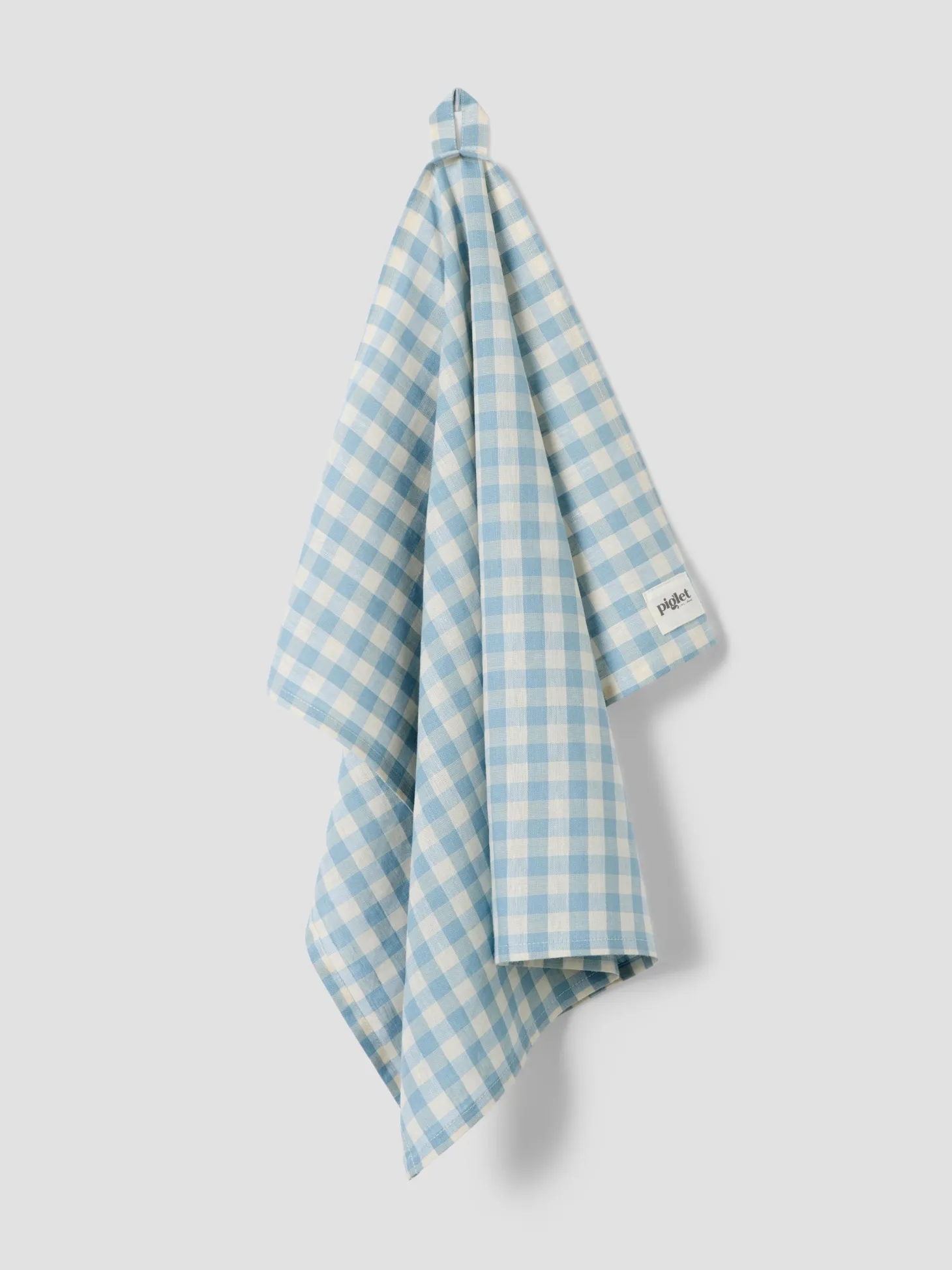 Warm Blue Gingham Linen Blend Tea Towel