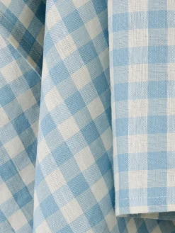 Warm Blue Gingham Linen Blend Tea Towel
