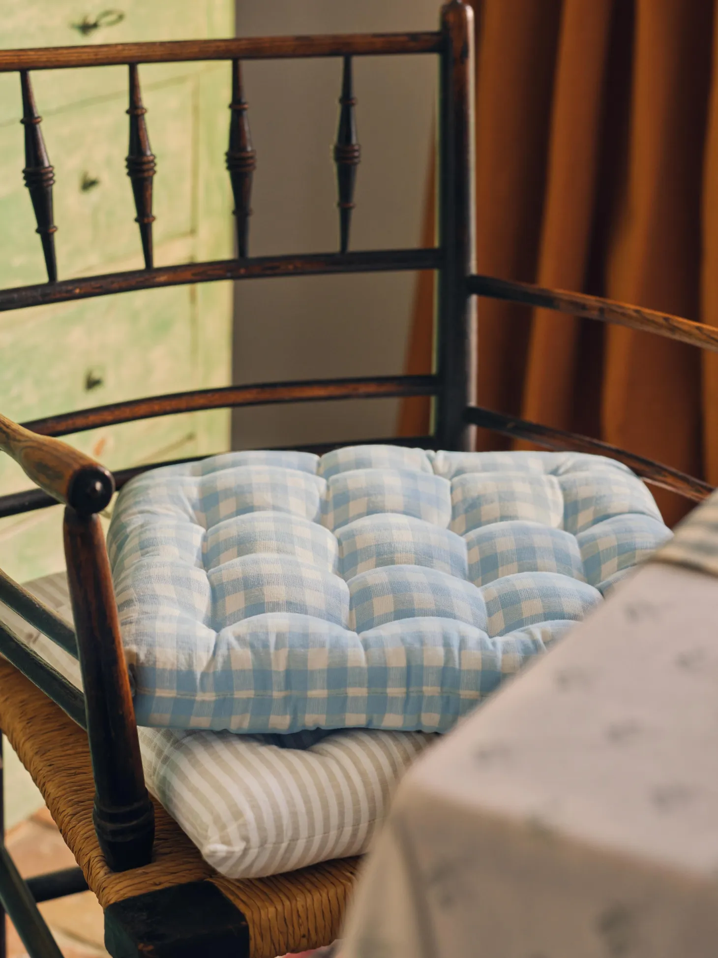 Warm Blue Gingham Linen Blend Seat Pad