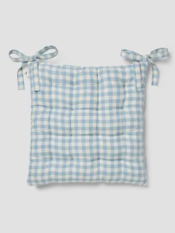 Warm Blue Gingham Linen Blend Seat Pad