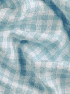 Warm Blue Gingham Linen Blend Curtains (Pair)