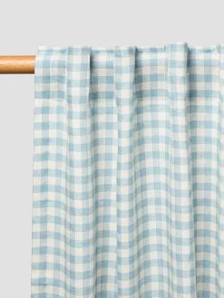 Warm Blue Gingham Linen Blend Curtains (Pair)