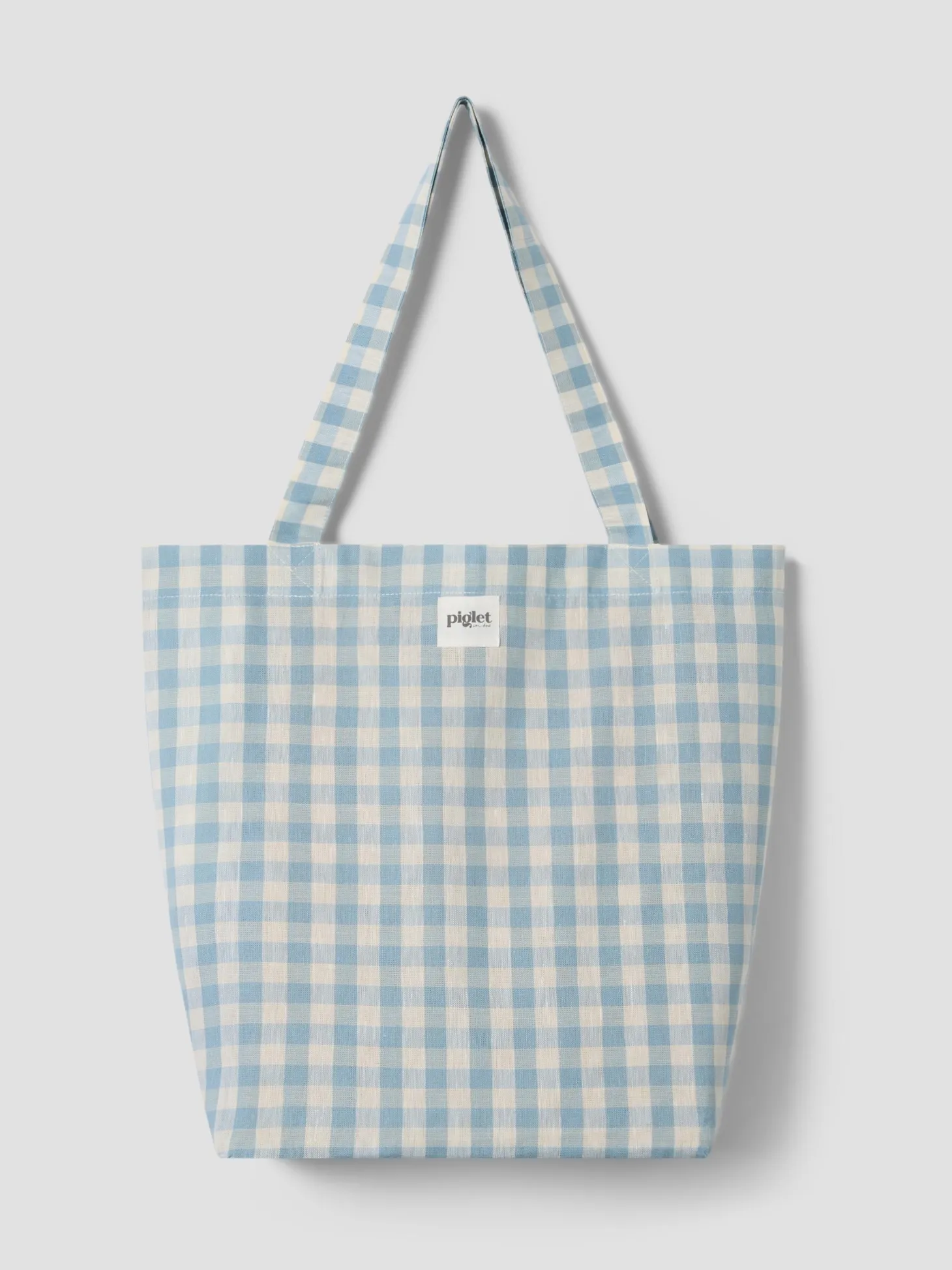 Warm Blue Gingham Linen Blend Tote Bag
