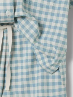 Warm Blue Gingham Linen Blend Pajama Short Set