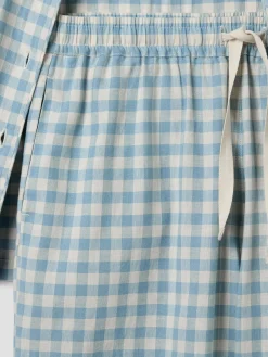 Warm Blue Gingham Linen Blend Pajama Pants Set