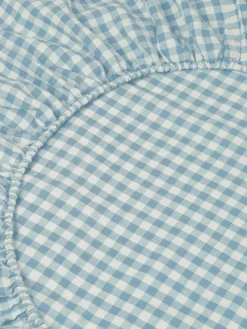 Warm Blue Gingham 100% Linen Fitted Sheet