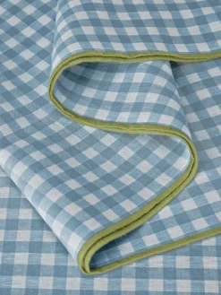 Warm Blue Gingham 100% Linen Table Runner