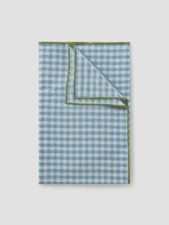 Warm Blue Gingham 100% Linen Table Runner