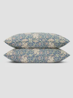 Webbs Blue Double Bough Linen Blend Pillowcases (Pair)