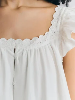 White Embroidered Cotton Frill Cami Shorts Set