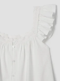 White Embroidered Cotton Frill Cami Shorts Set