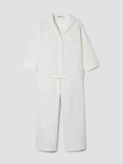 White Floral Embroidered Cotton Cropped Pants Set