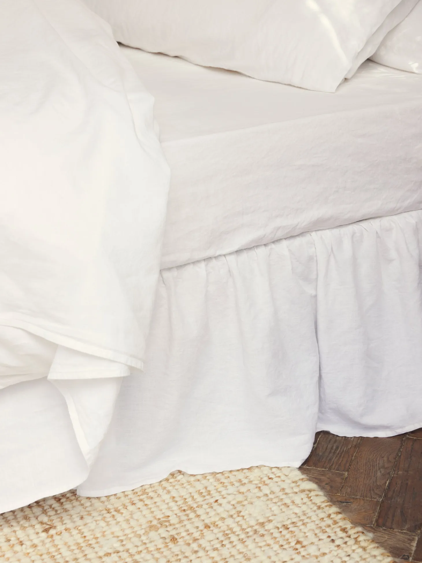 White 100% Linen Bed Skirt