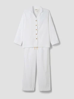 White Linen Blend Pajama Set
