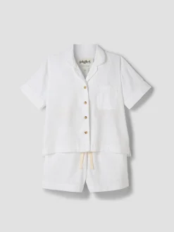 White Linen Blend Pajama Short Set