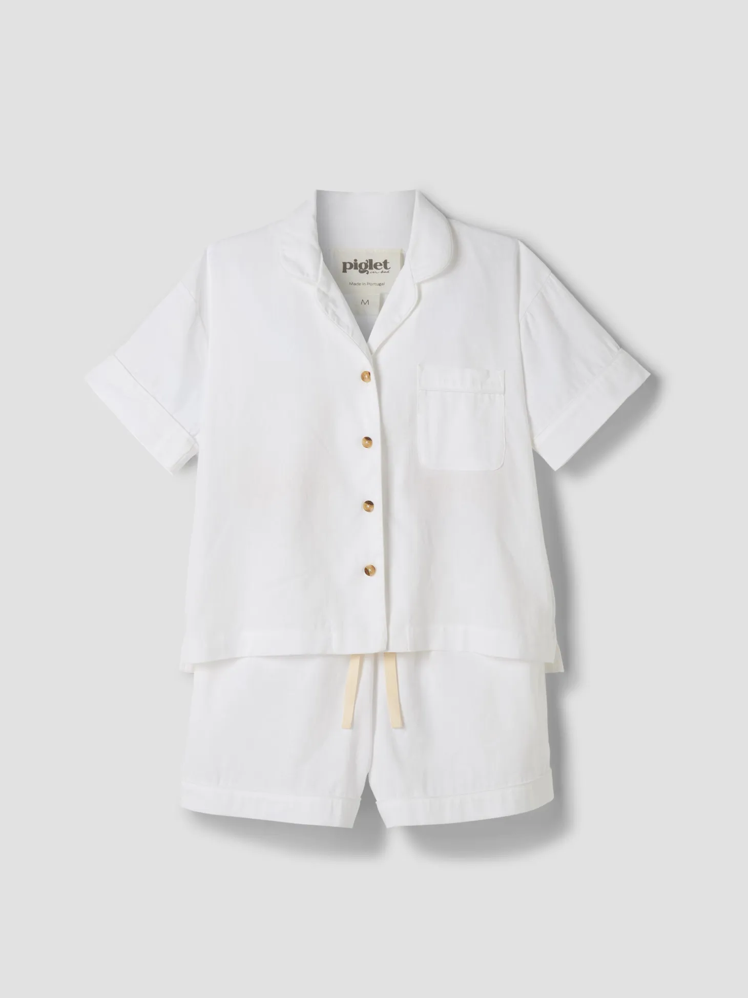 White Linen Blend Pajama Short Set