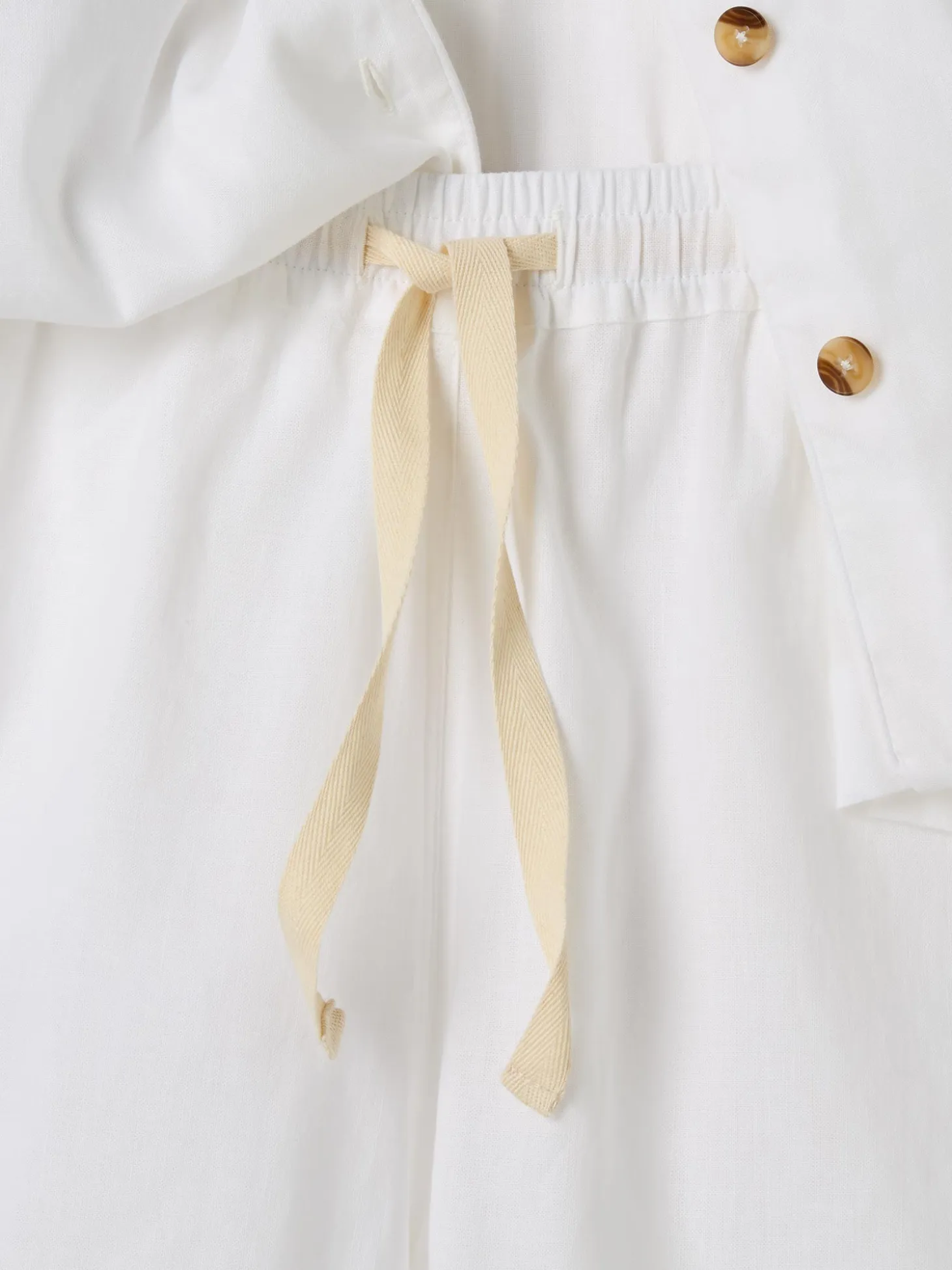 White Linen Blend Pajama Short Set