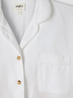 White Linen Blend Pajama Short Set