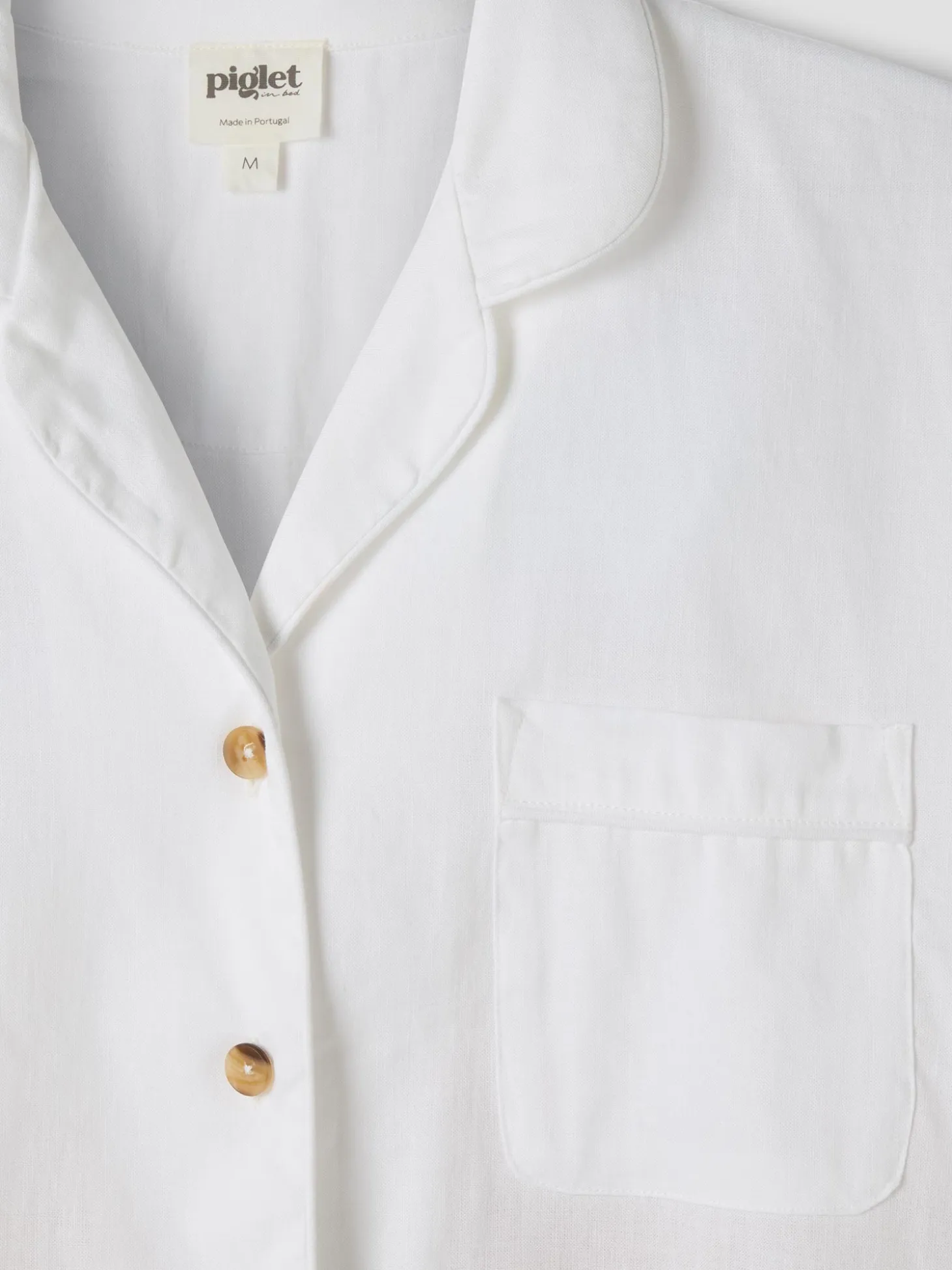 White Linen Blend Pajama Short Set