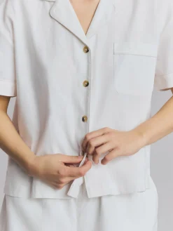 White Linen Blend Pajama Short Set